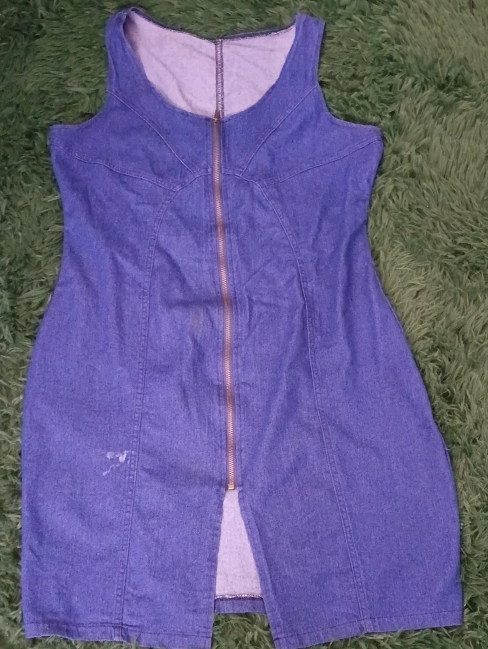 Stretchy Denim Zip Front Bodycon Dress - Blue